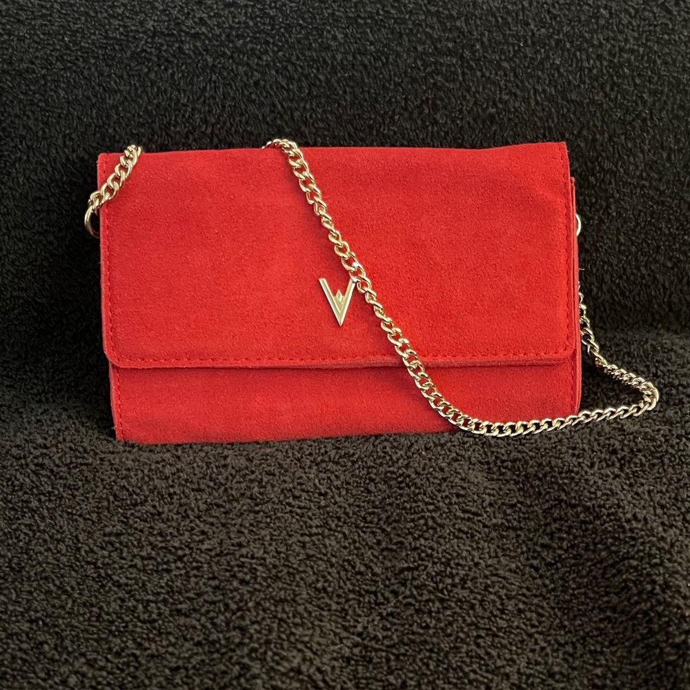 Vanessa Williams Red Suede Crossbody Bag with Chain Strap